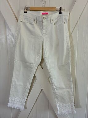 Lilly Pulitzer White Ankle Fringe Cropped Jeans